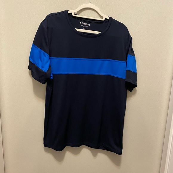 Mens fourlaps Athletic short sleeve top in navy blue and royal blue size XL - Picture 2 of 12